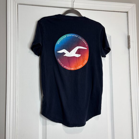 Men's Hollister Navy Curved Hem Tee with Logo Size Small - Picture 3 of 3